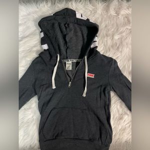 PINK Fitted Grey Quarter Zip Hoodie